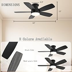 JSAITEE Ceiling Fans with Lights, 42 Inch Low