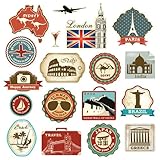 Retro Vintage Travel Suitcase Stickers - Set of 18 Luggage Decal Labels