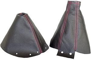 The Tuning-Shop Ltd for Nissan 300ZX 1989-2000 Shift & E Brake Boot Black Genuine Leather RED Stitching
