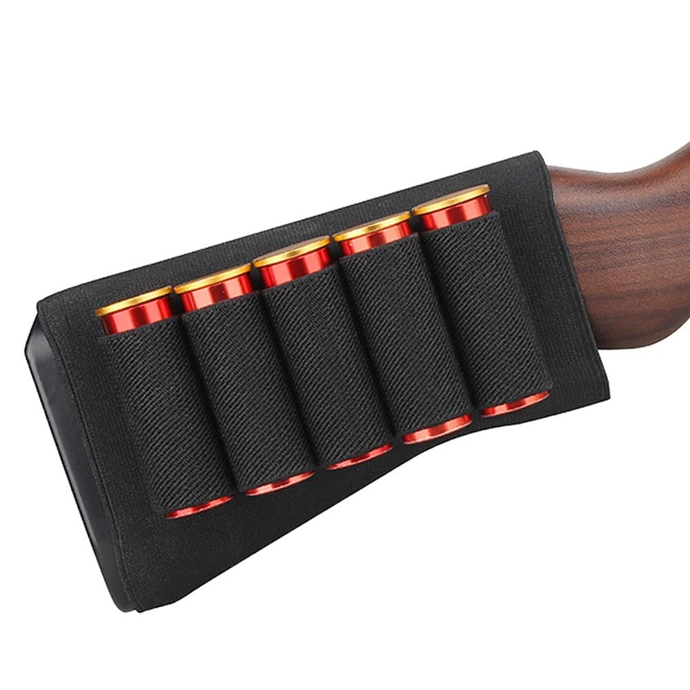 5 Rounds Cheek Rest Pouch, Tactical Buttstock Shotgun Rifle Shell Holder Buttstock Cartridge Ammo Holder Fits 12/20 G Shells