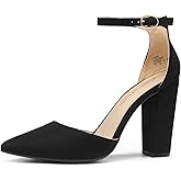 DREAM PAIRS Women's Coco High Heels Chunky Block Pumps Pointed Closed Toe Ankle Strap Dress Shoes