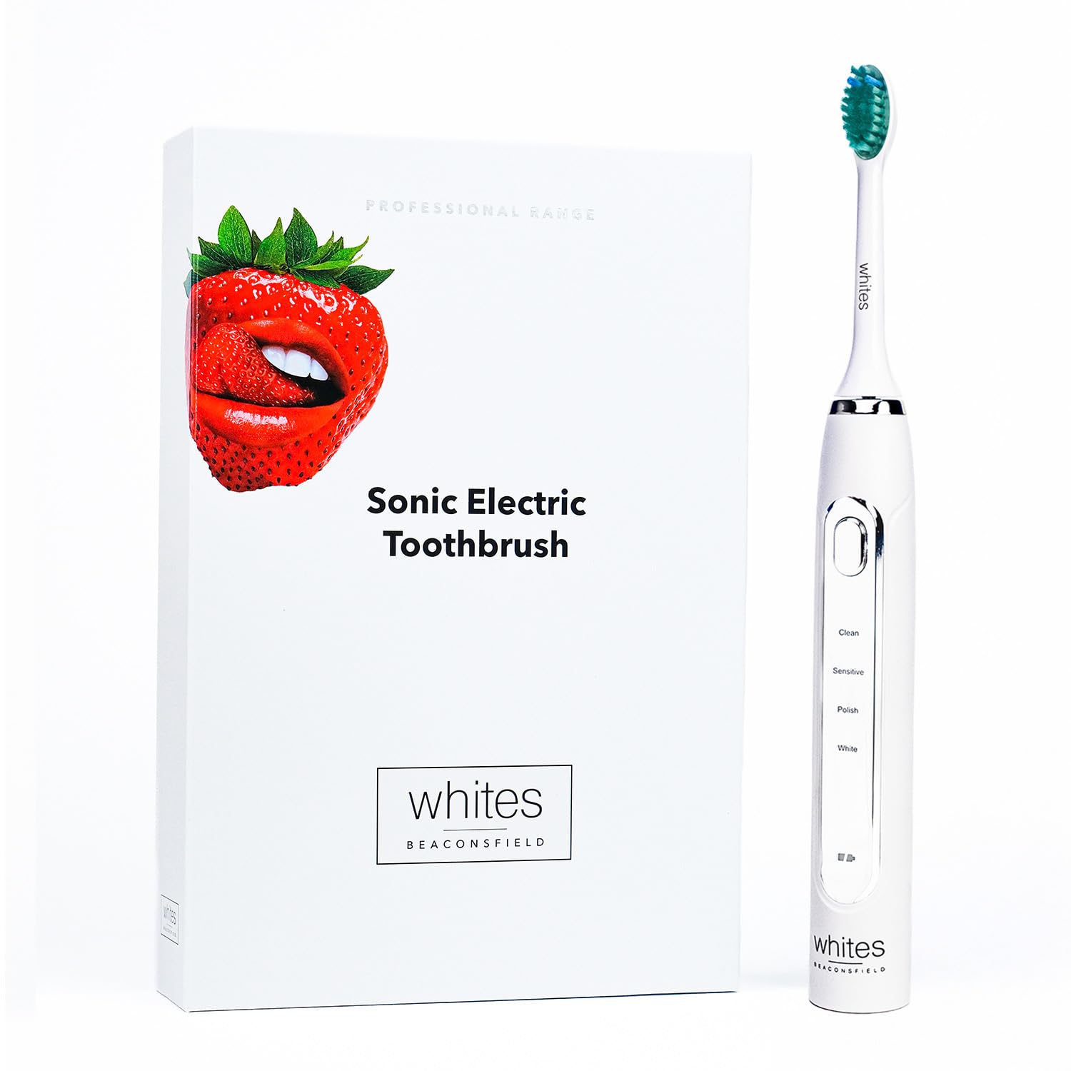 Whites Beaconsfield White Sonic Electric Toothbrush - Updated Design: Teeth Whitening with 4 Cleaning Modes, 38,000 Vibrations, Long Battery Life, Premium Bristles, USB Charging, 2 Replacement Heads