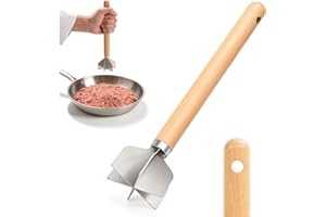 Meat Chopper 11 Inch, 6 Curved Blades Ground Beef Masher, Stainless Steel Potato Masher Hamburger Smasher, Kitchen Gadgets fo