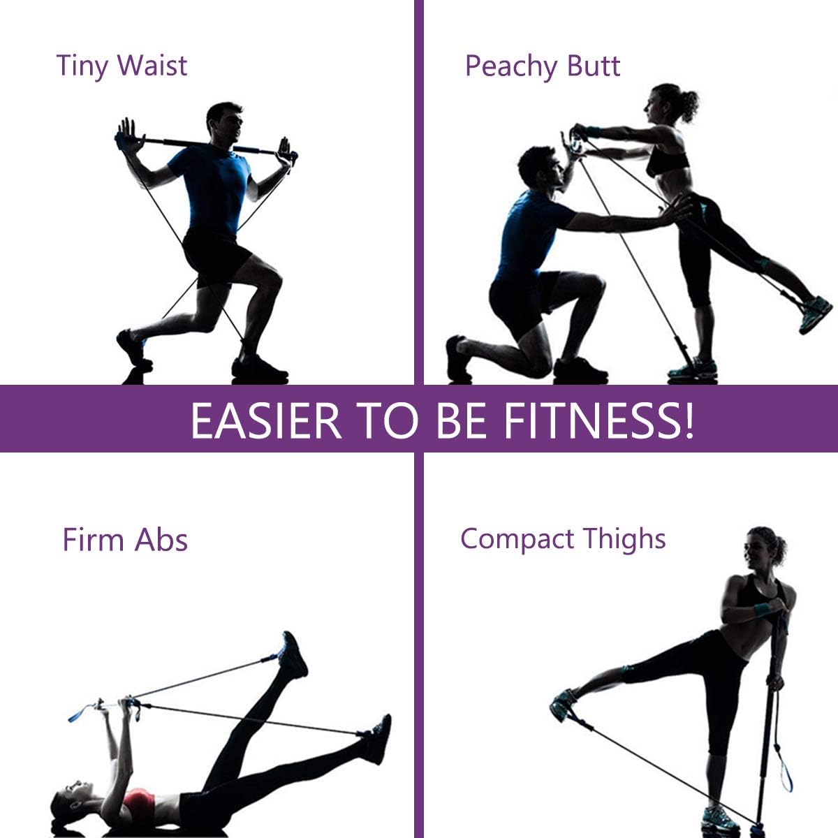 Harkkey Yoga Pilates Bar Kit Portable Exercise Resistance Band Stick Muscle Toning Bar Home Fitness Gym Stretch Sit-Up with Foot Loop for Total Body Workout (Purple) : Sports & Outdoors