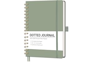 RETTACY Bullet Dotted Journal Notebook, 140 Pages, A5 Medium Size (5.7'' x 8.3''), Hardcover, 100 GSM Thick Paper, for Bullet Journaling, Planning, Tracking (Light Green)
