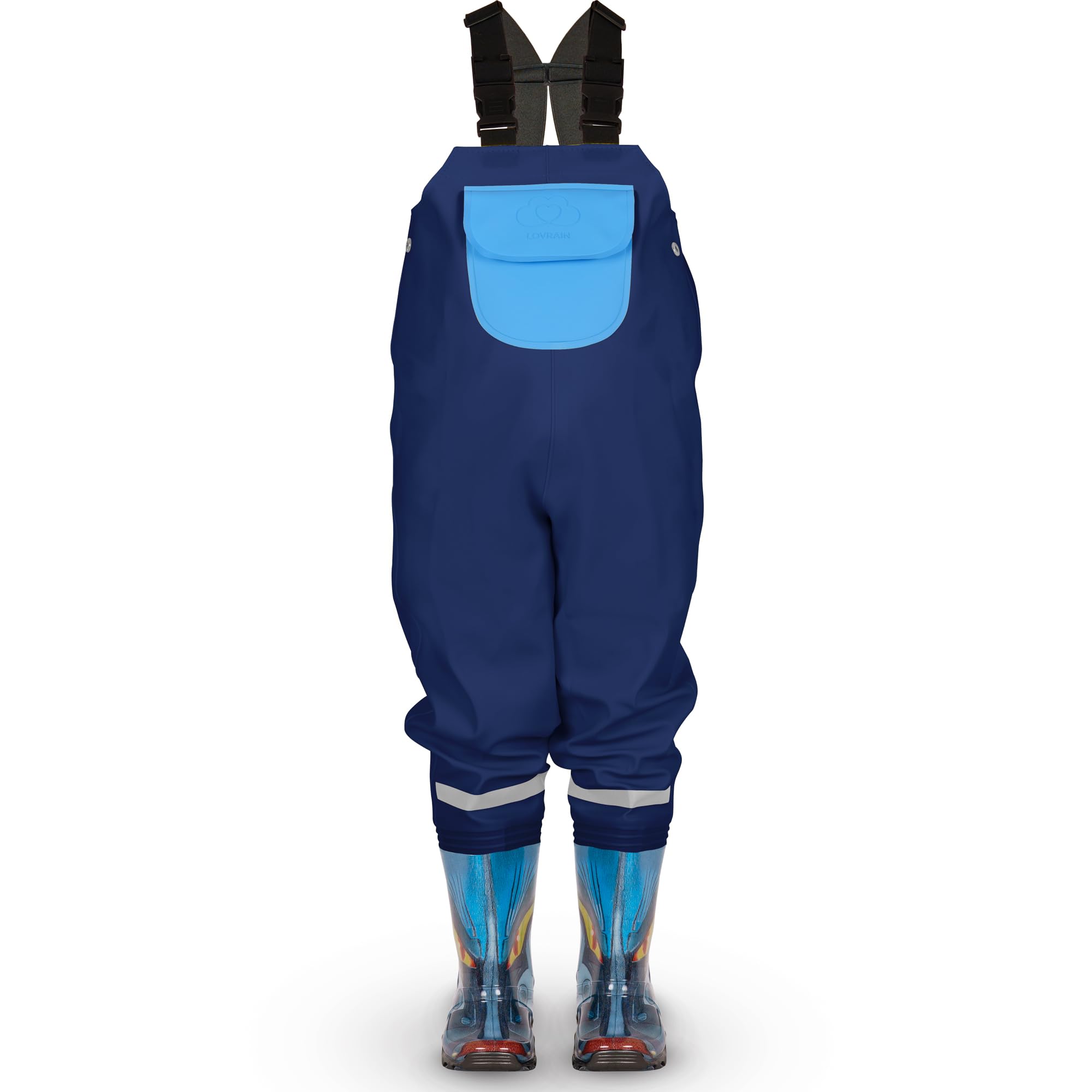 LOVRAIN Children Kids Waterproof Chest Waders Boots Size 34-35 Navy Transformer