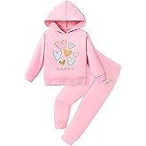 BOMDEALS Cute Toddler Girls Sweatsuit - Valentines Heart Print Kids Fall Clothes Set Hoodie Sweatshirt Pants Spring Outfits