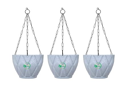 OSHIGREENS Hanging Flower POTS for Home Decoration with Hanging Chain | Hanging Flower POTS with Base Tray Pack of 3