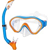HH HHAO SPORT Snorkeling Gear for Kids with Foldable Silicone Full Dry Snorkel, Kids Snorkel Set Anti Leak Youth Junior Snorkeling Package Diving Mask Soft Tube with Mesh Bag Scuba Swimming Goggles