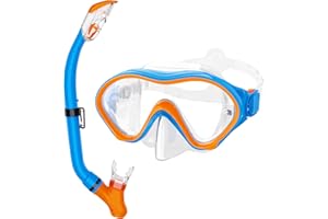 HH HHAO SPORT Snorkeling Gear for Kids with Foldable Silicone Full Dry Snorkel, Kids Snorkel Set Anti Leak Youth Junior Snorkeling Package Diving Mask Soft Tube with Mesh Bag Scuba Swimming Goggles