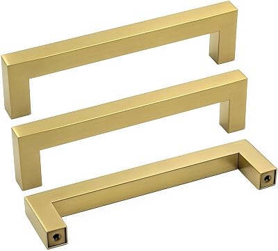Goldenwarm Brushed Brass Cabinet Pulls 102mm Hole Centers 10 Pack LSJ12GD