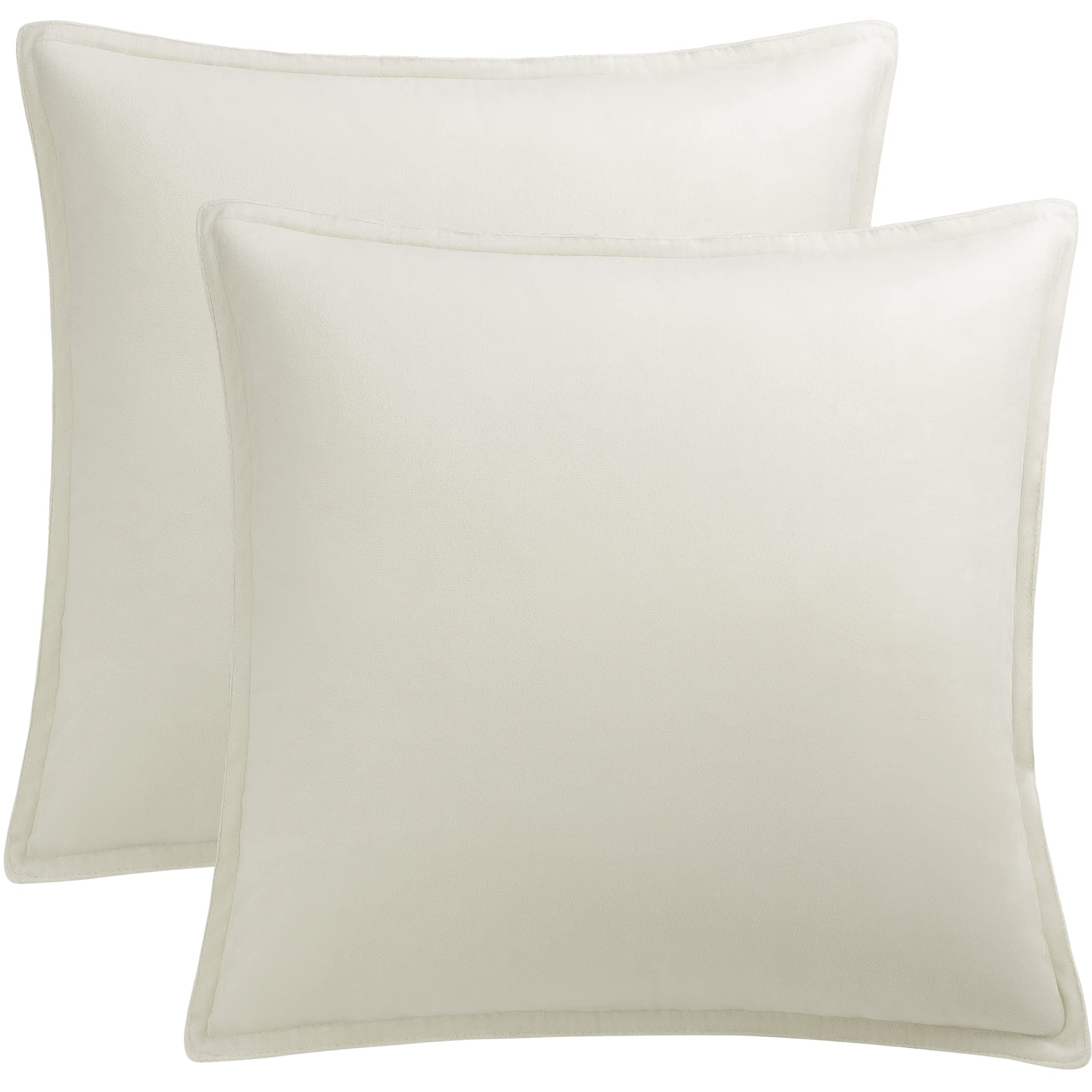 PiccoCasa Decorative Velvet Soft Cushion Covers Pack of 2, Square Solid Throw Pillow Covers for Sofa Couch Bedroom - 40x40cm/16x16 Inches Hidden Zipper Cushion Covers Beige White