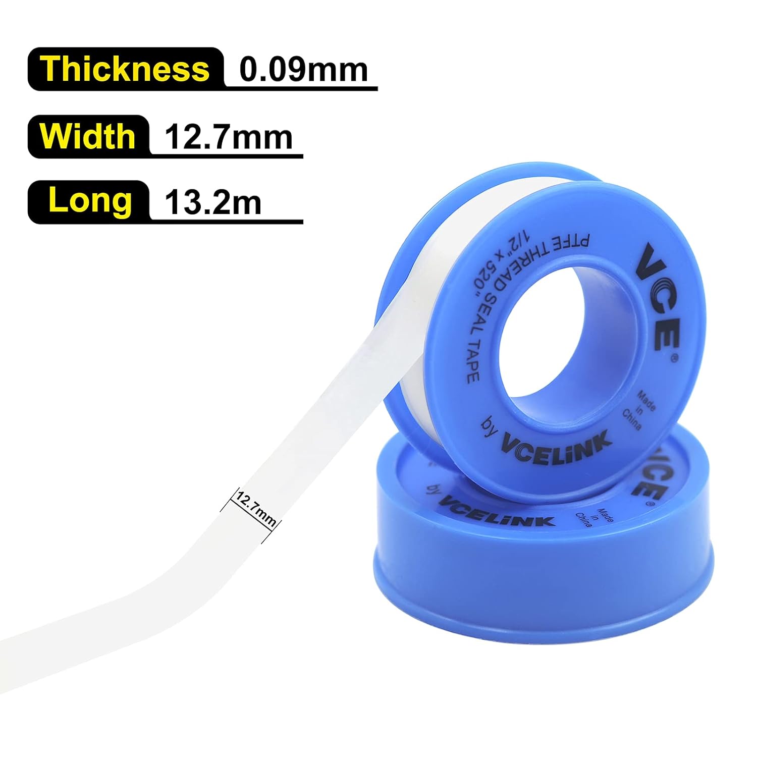 VCELINK PTFE Industrial Sealant Tape Water Plumbers Tape, 520" Length, 1/2" Width, Blue (8 Rolls): Industrial & Scientific