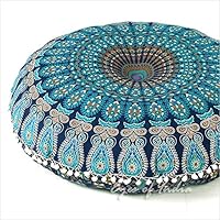 Eyes of India - 32" Blue Mandala Large Floor Pillow Cover Meditation Cushion Seating Throw Hippie Round Colorful Decorative Bohemian Boho Dog Bed Indian Pouf Ottoman Cover ONLY