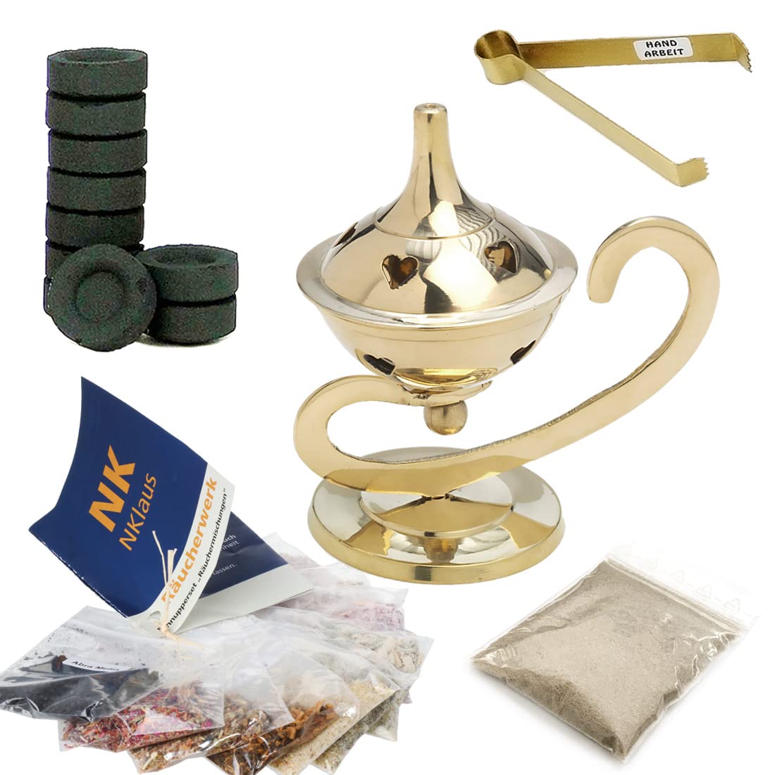 NKlaus 14pcs Incense Burner Brass Incense Burner Starter Set Charcoal and Tongs 40646