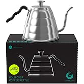 Coffee Gator Gooseneck Kettle with Thermometer - 34oz | Stainless Steel Pour Over Coffee Maker, Stove Top, w/Precision Drip Spout, for Drip , French Press, Tea Kettle, 4 Cup, 1L