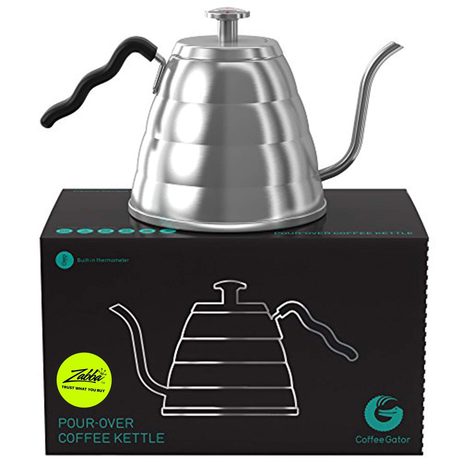 Photo 1 of Gooseneck Kettle with Thermometer - 34oz Premium Stainless Steel Pour Over Coffee Maker Kettle, Stove Top, w/Precision Drip Spout, for Drip Coffee, French Press, Tea Kettle, 4 Cup