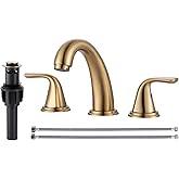 Bathroom Sink Faucet 3 Holes Gold, ALEASHA Widespread Bathroom Faucets, Faucet with Pop Up Drain, Faucets with 304 Stainless Steel Lead-Free Hose