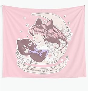 Japanese Anime Sailor Moon Decor Wall Cloth Cute Pink Tapestry Home Decor Bedroom Decorative Tapestry (59.1x51.1 Inches, 150x130 cm)
