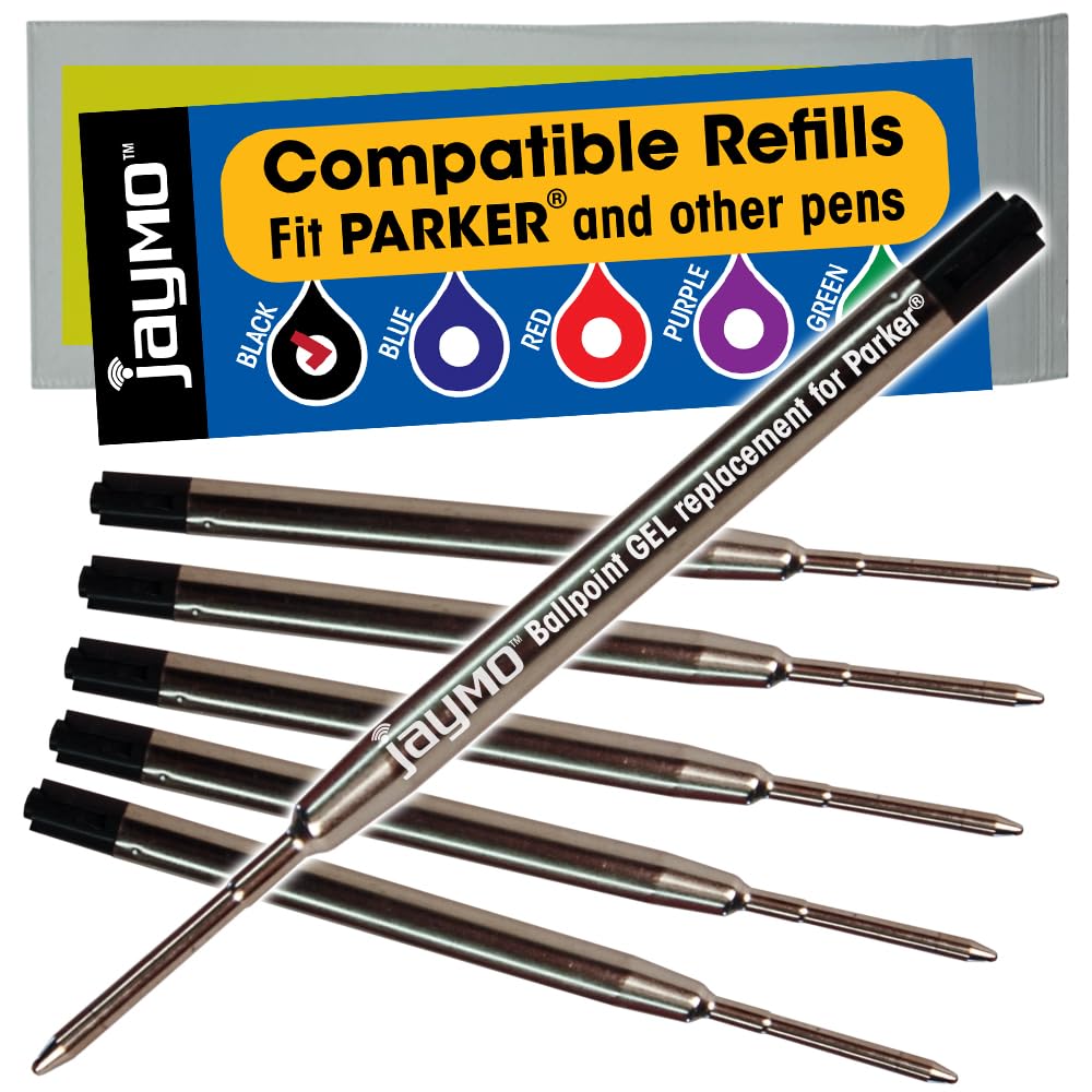 Jaymo Replacement for Parker 30525PP - Measures 3.875 in / 98 mm Long - G2 Gel Ballpoint Pen Refill - 6 Black