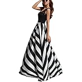 Sinono Women's Chiffon Stripe Maxi Skirt High Waist Mopping Floor Skirts