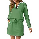 Fisoew Womens 2 Piece Outfits Casual Long Sleeve Tops Mini Skirts Travel Vacation Lounge Sets