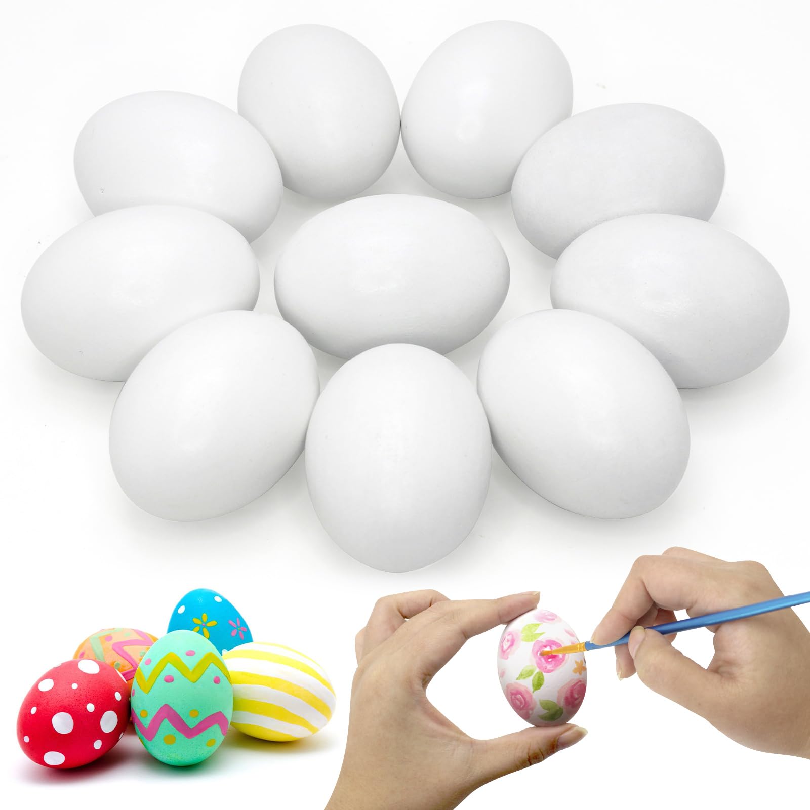 10 Pcs White Wooden Eggs Realistic Easter Eggs Wooden for DIY Crafts, Hunts, Basket Stuffers Home Decors