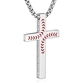 WINFY Baseball Bible Verse Cross Necklace for Boys Men 316L Stainless Steel Chain Pendant Religious Christian First Communion Confirmation Jewelry Graduation Christmas Gifts