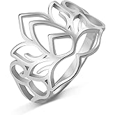 TEAMER Lotus Flower Ring Stainless Steel Filigree Lotus Ring Geometric Yoga Meditation Ring Inspirational Jewelry for Women