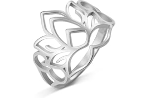 TEAMER Lotus Flower Ring Stainless Steel Filigree Lotus Ring Geometric Yoga Meditation Ring Inspirational Jewelry for Women