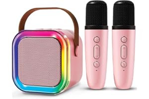 STARGO Mini Karaoke Machine for Kids Adults, Portable Bluetooth Speaker with 2 Wireless Microphones, LED Lights, Singing System for Family Home Party, Voice Changer, Boys Girls Karaoke Machine with Speaker