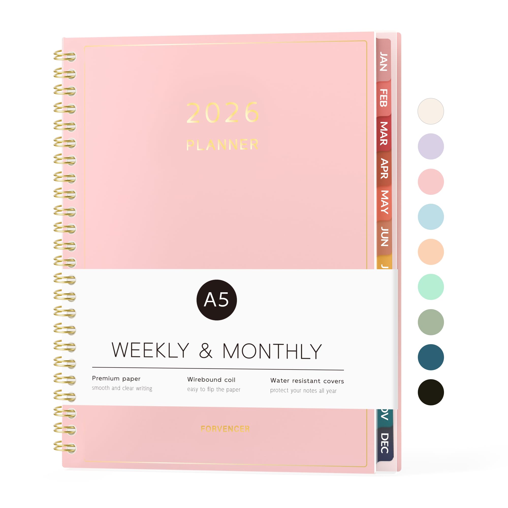 Photo 1 of 2026 Planner, Forvencer Calendar Planner Weekly and Monthly (Jan 2026-Dec 2026), 6" X 8", Agenda Book, Daily Journal Notebook with Tabs, Flexible Cover, Home School Organizer, A5, Pink
