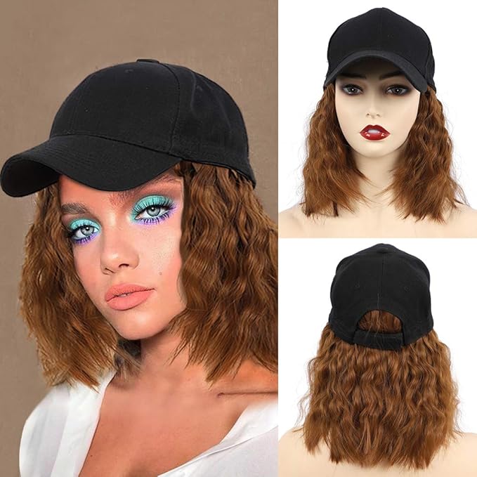 CHRSHN Short Wave Baseball Cap Wig with Curly Hair