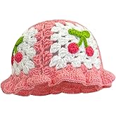 JUENAWMIU Crochet Bucket Hat for Women Handmade Knit Hats Summer Floral Skull Cap Knit Bucket Hats for Women