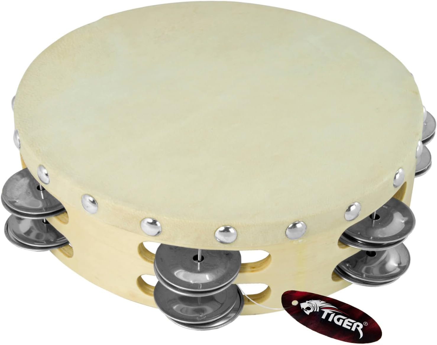Tiger 8" Double Row Wood Tambourine, Brown, 8-inch