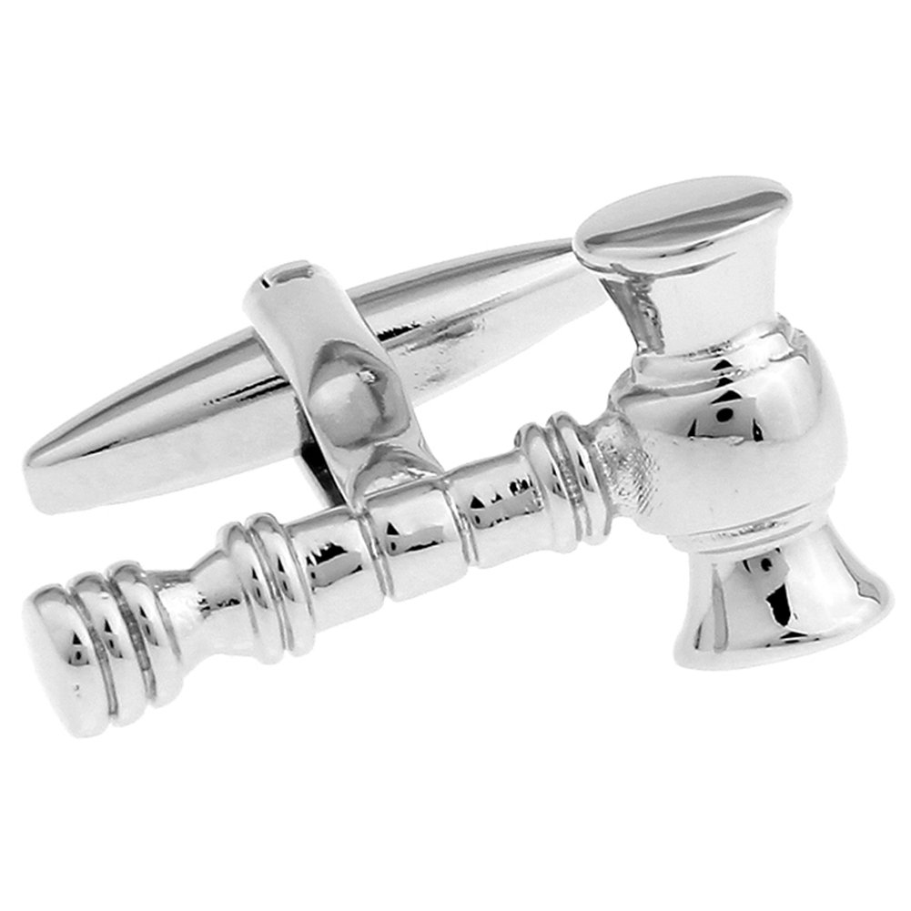 Law Gavel Mallet Judge Lawyer Mason Pair Cufflinks (Silver)