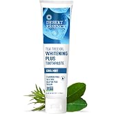 Desert Essence Tea Tree Oil Whitening Plus Toothpaste, 6.25 oz | Cool mint formula with baking soda, bamboo stem fiber and zinc citrate; fluoride-free, vegan and SLS-free