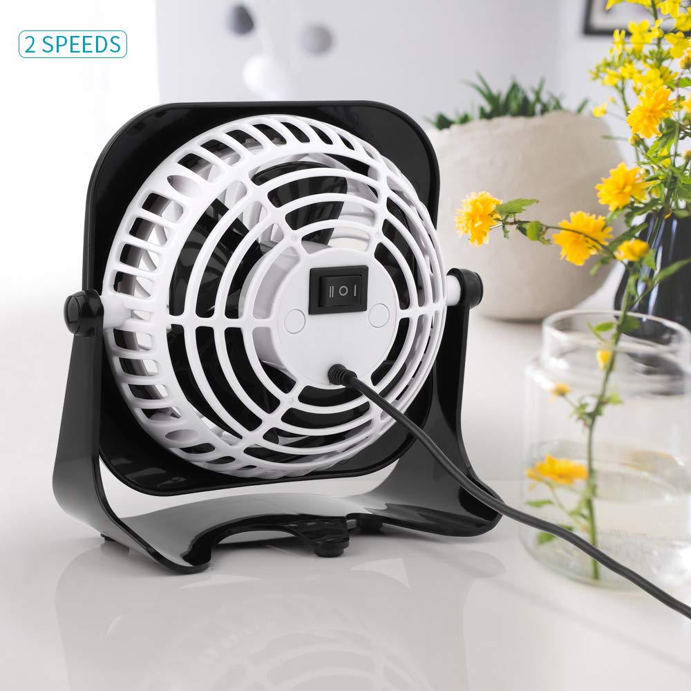 OPOLAR 4 Inch Mini USB Desk Fan, 2 Speeds, Lower Noise, USB Powered