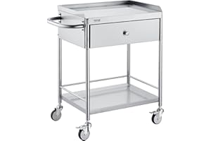 VEVOR Medical Cart, 2-Layer Stainless Steel Cart 220 lbs Weight Capacity, Lab Utility Cart with 360° Silent Wheels and a Drawer for Lab, Clinic, Kitchen, Salon, 141002