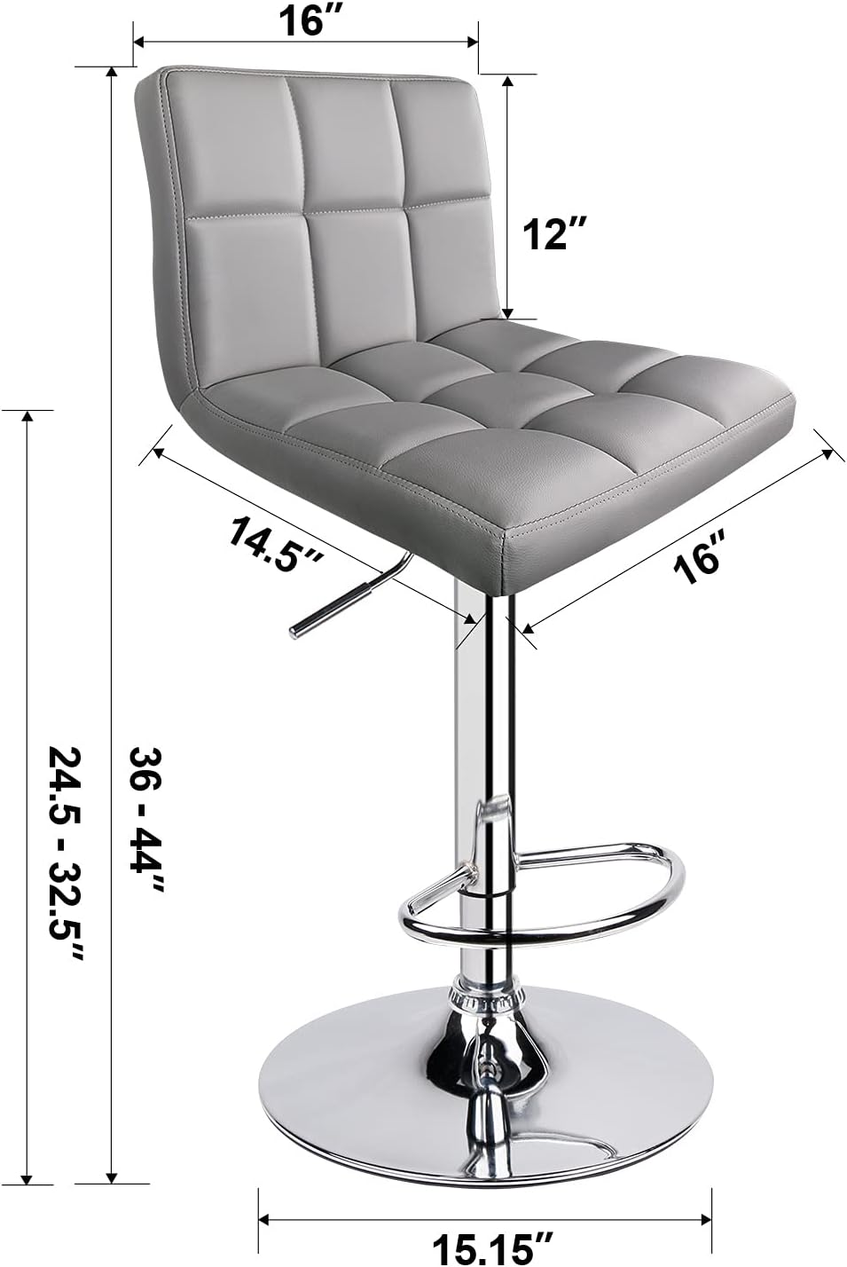 Leopard Bar Stools, Modern PU Leather Adjustable Swivel Bar Stool with Back (Light Grey): Kitchen & Dining