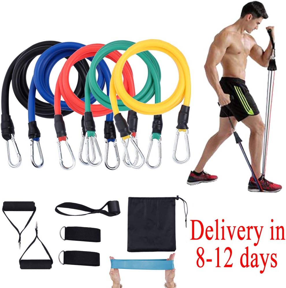 Resistance Bands with Handles Set-Exercise Resistance Bands for Men and Women with Handles Door Anchor Ankle Straps, Resistance Loop Band and Workout Guide for Home Workouts, Physical Therapy 150Lbs