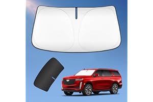 UKTOP Sun Shade Sunshade for Cadillac Escalade 2021-2024 2025 Windshield Cover, 2-Layers Sun Shield 240T Silver Sun Visor Foldable Front Window Shade Blocks UV Rays Car Accessories