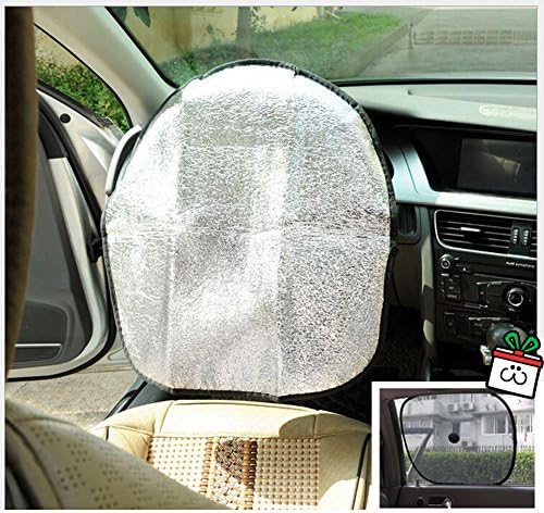 ILOVA Steering Wheel Cover Sun Shade and Side Window Sunshades (2 Pack) Reflective UV Proof Great Fit for Vans, SUVs and Trucks 19.6"X 18"