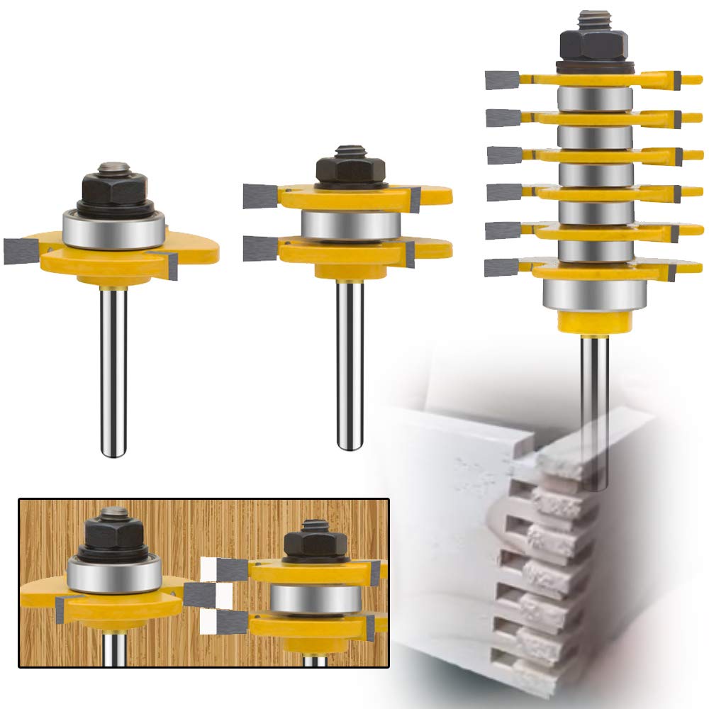 LEATBUY 1/4 Inch Shank Router Bit Set & 6 Finger Joint 3Pcs, Tongue Groove Woodworking Wood Router Bits Sets Cutter, Molding Carbide Table Milling Tool for Door, Table, Shelves, Wall (1) — image 1