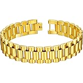 ChainsHouse Wristband ID Bracelets for Men, Stainless Steel/18K Gold/Black Metal Plated, Personalized Engrave Chunky Bracelet Bangle, with Removal Tool, 15MM/15.5MM Width, 8.27-8.66 Inch Length