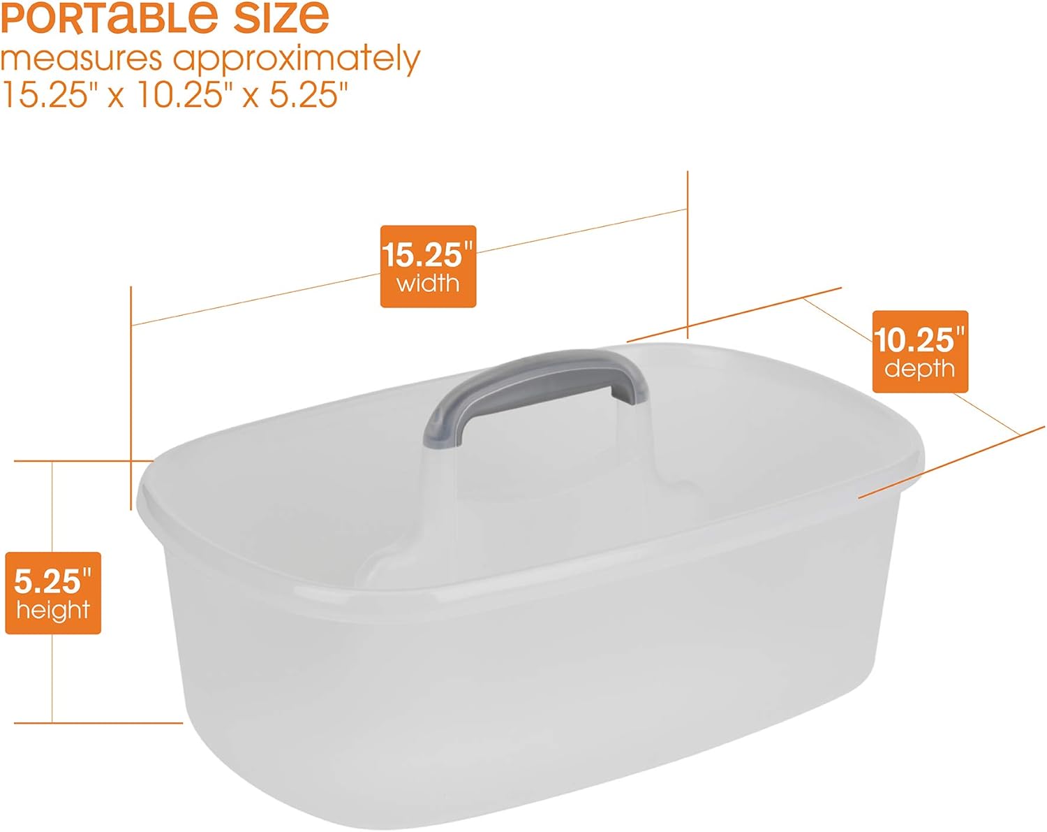 Casabella Cleaning Handle Bucket, Clear/Silver Rectangular Storage Caddy, Graphite, 4 gallons, Translucent: Home & Kitchen