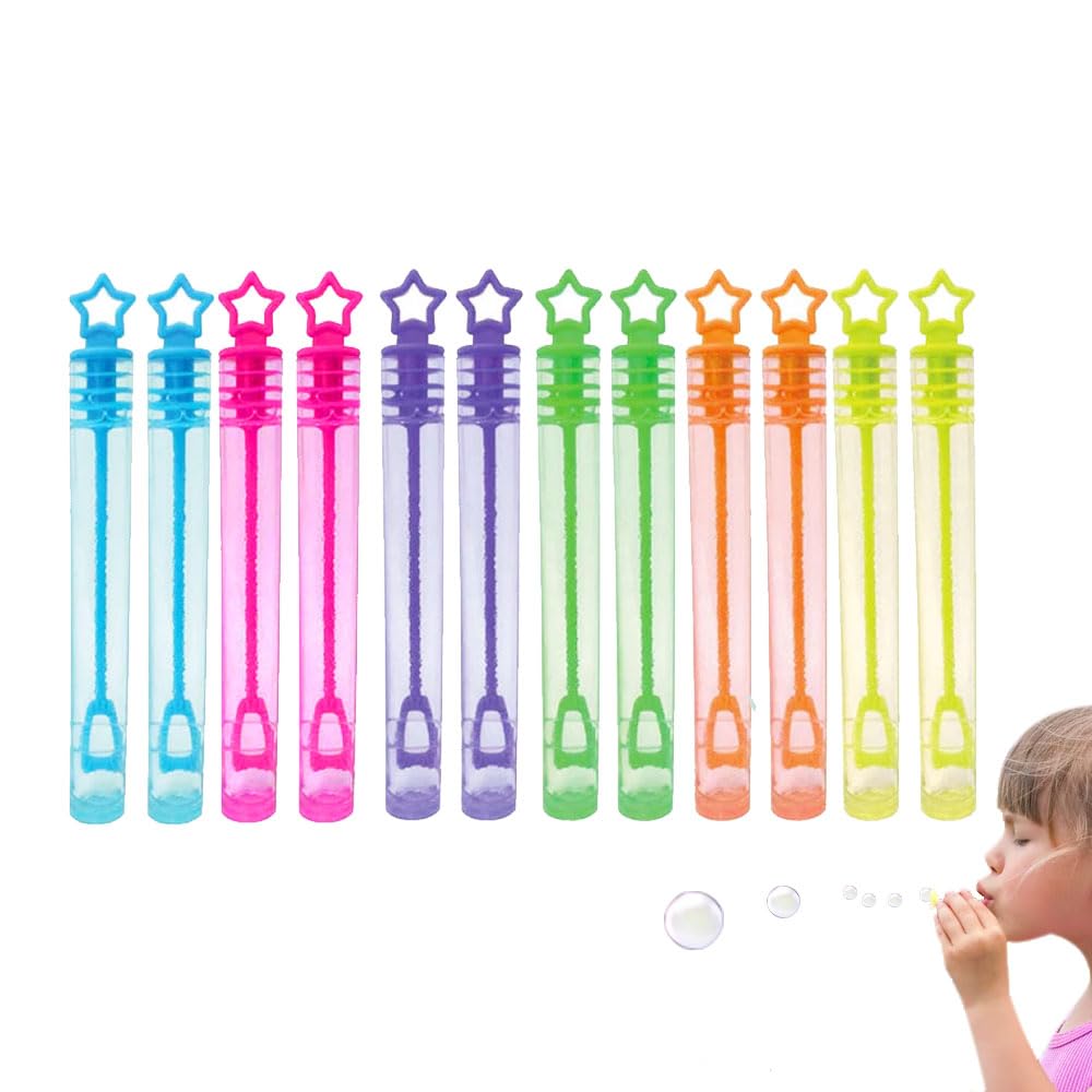 12 Mini Rainbow Neon Star Tubes With 4ml Bubble Liquid Solution Perfect for Parties and Celebrations Childrens Birthday Party Bag Fillers Wedding Favours, Kids Toys