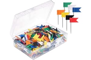 Toyvian 100pcs Colorful Map Flag Push Pins Tacks Steel Tacks with Plastic Flags Head for Travel Map Cork Board Bulletin (Rand