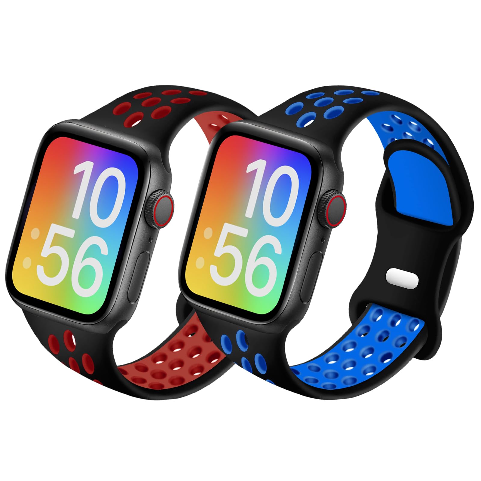 NewJourney Compatible with Kids Apple Watch Band 38mm 40mm 41mm & 42mm 44mm 45mm for Boys Girls,45mm, Black DeepRed+Black SkyBlue)