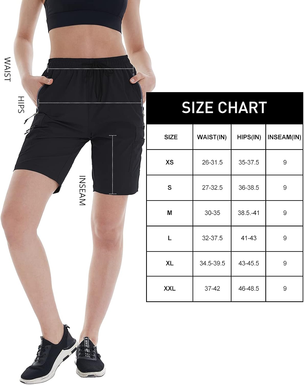 Women’s Quick Dry Hiking Shorts Lightweight Travel Summer Cargo Drawstring Camping Fishing Golf Shorts Zipper Pockets: Clothing
